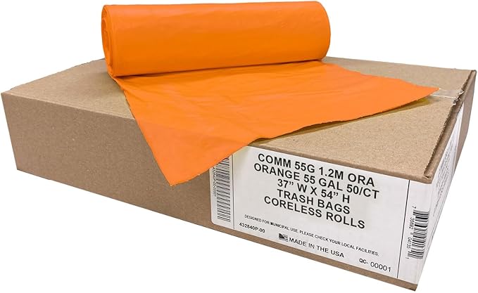 Ultrasac Heavy Duty 55 Gallon Orange Trash Bags - (Value 50 Pack) - 1.5 MIL equivalent Industrial Strength Plastic 37" x 54" for 50-55 Gal Cans -Fits Toter, Rubbermaid Brute, Carlislie Bronco etc.