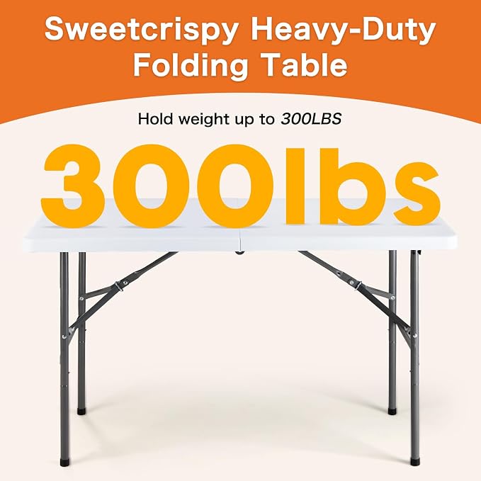Sweetcrispy 6 FT Folding Picnic Table 2 Pack, Easy to Fold and Store, Foldable Table for Camping Picnic Dining Party Kitchen Outdoor Indoor with Carrying Handle