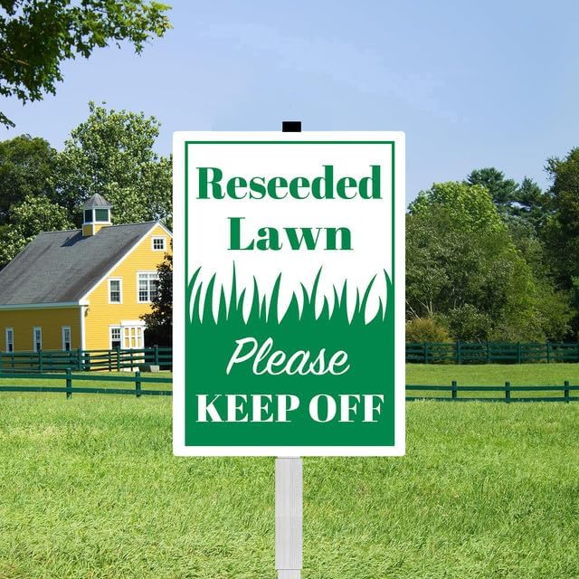 Reseeded Lawn Please Keep Off Yard Sign With Stakes 8x12 inches Rustproof Reflective Aluminum Stay Off Grass Lawn Sign Stand for Home Garden Outdoor