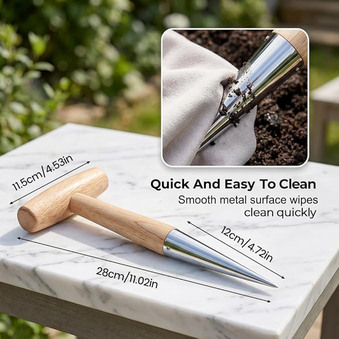 Hand Dibber Seed Dibber, Hand Dibber Garden Tool Bulb Planter Tool with Wooden Handle, Seed Planting Tool Plant Hole Digger for Garden Seeds Bulbs Flowers Tulips Daffodils Vegetables (2pcs)