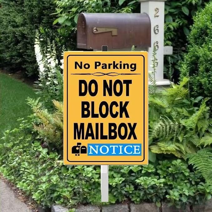 Do Not Block Mailbox Parking Yard Sign with Stakes,Rust Free Aluminum(8 * 12in),No Parking In Front of Mailbox Sign,No Truck Warning Road Signs