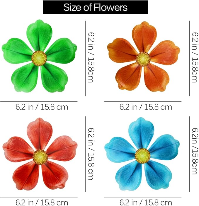 Giyyomtr Metal Flowers Wall Decor - 4pcs Metal Wall Art Hanging Decorations for Outdoor Fence Garden Yard Patio Exterior Wall Decor