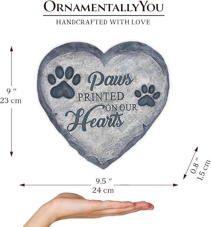 OrnamentallyYou Elegant Resin Stepping Stone, Outdoor Garden Pathway Decoration (Paws Printed on Our Hearts Memorial Stepping Stone for Pet, 9.5" Dog Funeral and Pet Cemetery Decor)
