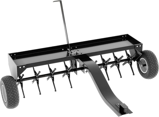 Heavy-Duty 48" Tow Behind Plug Aerator, 48" Working Width Core Aerator with 150 Lb Weight Tray, 24 Steel Tines & Inflatable Wheels, Universal Hitch Soil Aeration Tool for Lawn Tractor, ATV & Farm