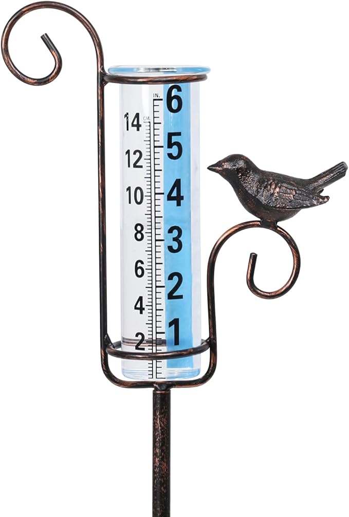 WONDER GARDEN Rain Gauge Outdoor, 6 Inch Capacity Large Number Easy Read Hummingbird Rain Measure Gauge for Lawn, Yard and Garden