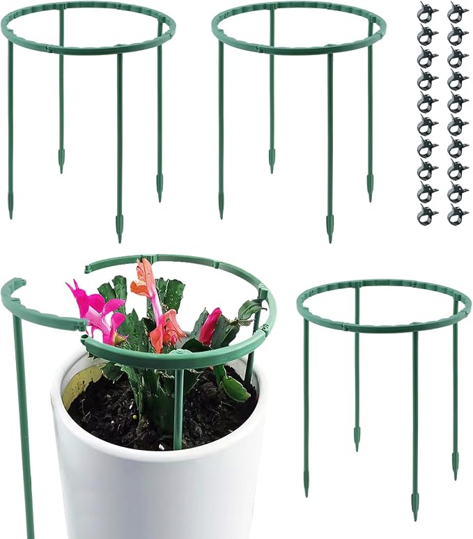 12 Pack Plant Support Stake,Half Round Plant Support Ring with 20 Pcs Clips,Plastic Plant Cage Plant Cage Holder for Small Plant Flower Vegetable,Indoor Leafy Plants(green,Size:9.45 x 5.51inch)