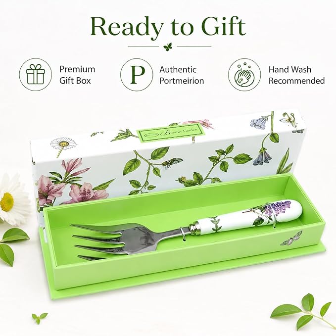 Portmeirion Botanic Garden 9" Pastry Fork - Assorted Floral Motifs, Stainless Steel with Porcelain Handles, Chip-Resistant Glaze - Elegant Tableware for Sunday Brunch or Afternoon Tea