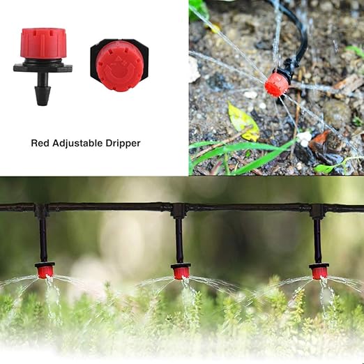 MSDADA Garden 50Ft Automatic Irrigation System, 1/4" Blank Distribution Plant Watering Irrigation Kit Accessories Include Atomizing Nozzle Mister Dripper for Garden, Greenhouse, Flower Bed