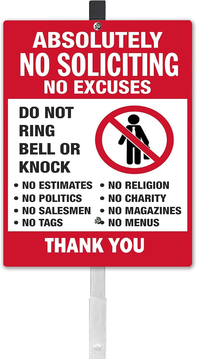 No Soliciting Sign for House Yard Sign With Stakes No Solicitors Do Not Ring Bell Reflective Aluminum Yard Signs Rust Free For Lawn Garden Neighborhood ((8x12) IN