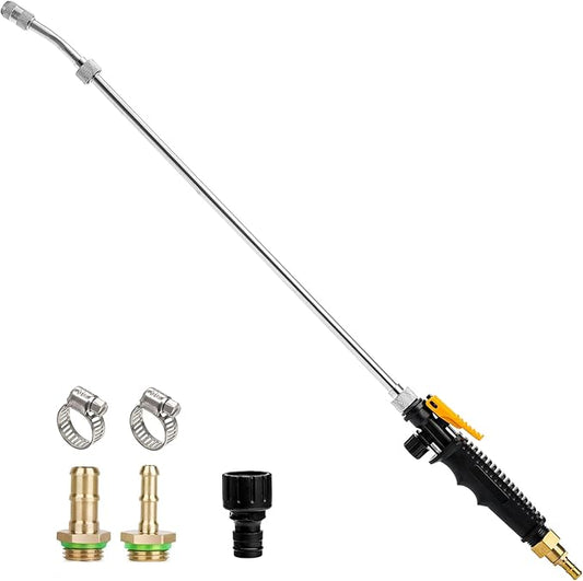 Hbaushun 28 Inch Sprayer Wand,1/4" & 3/8" Brass Barbs Universal Hose Sprayer Wand Replacement,Stainless Steel Sprayer Wand with Shut off Valve 2 Hose Clamps and 1/2" Hose Quick Connector