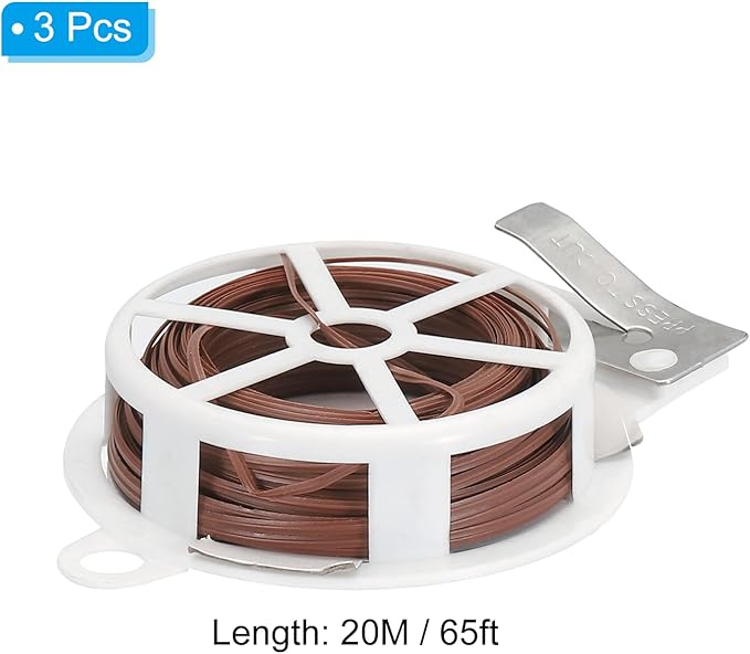 PATIKIL 65ft/20M Twist Ties, 3 Pack PE Garden Plant Ties with Cutter Reusable for Gardening Climbing Vines Office Home Cable Organizing, Brown
