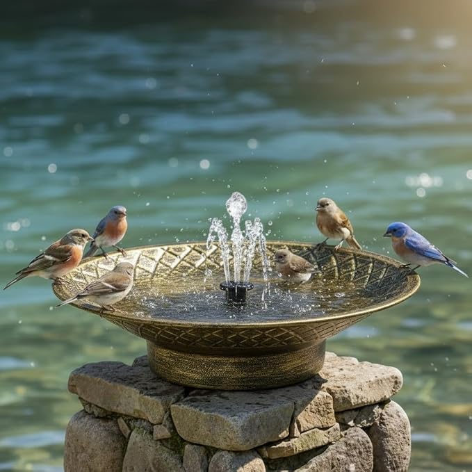 Solar Bird Bath for Outdoors, Metal Solar Bird Bath Fountain, 12.6" Bird Bath Bowl, Bird Water Fountain for Garden Patio Lawn Decor, Gold