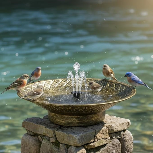 Solar Bird Bath for Outdoors, Metal Solar Bird Bath Fountain, 12.6" Bird Bath Bowl, Bird Water Fountain for Garden Patio Lawn Decor, Gold