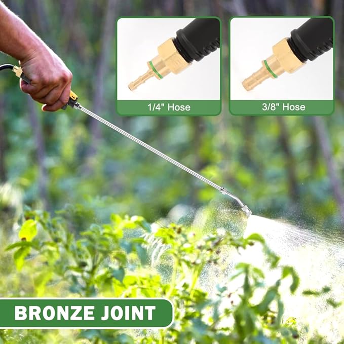 28 Inch Sprayer Wand, 1/4" & 3/8" Brass Barbs Universal Hose Sprayer Wand Replacement,Stainless Steel Wand with Shut off Valve Hose Clamps and Quick Connector
