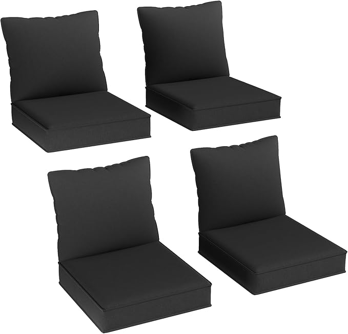 Aoxun Replacement Cushions for Outdoor Furniture, 4-Piece Outdoor Cushions for Patio Furniture, Deep Seat, Waterproof & Fade Resistant Couch Cushion for 4-Seat Patio Conversation Sets, Black