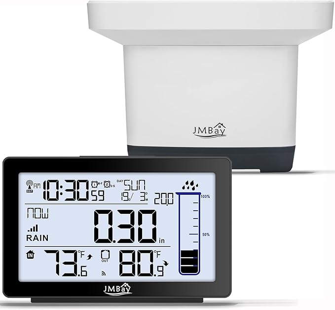 Digital Rain Gauge Outdoor with Thermometer, Self-Emptying Wireless Rain Gauges Outdoors Best Rated, High Precision Electronic Remote Rain Collector, Freeze Proof Automatic Rain Measure Gauge for Yard
