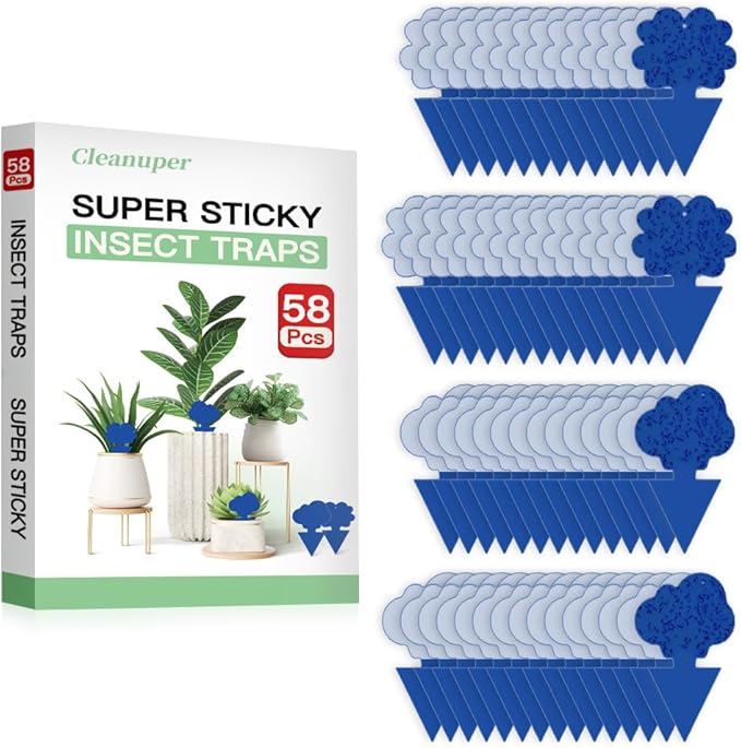 58 Pack Gnat Killer Sticky Traps for Plants - Blue Fungus Gnat Sticky Trap for Indoor Houseplants, Fruit Flies, Whiteflies, Aphids - Family Friendly Design, Flower and Cloud Shapes