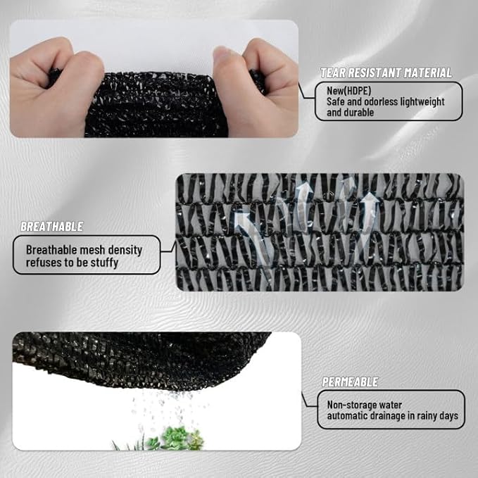Cool Area 55% Sun Shade Cloth Mesh Tarp with Grommets for Plant Cover 20x30ft Patio Canopy Garden Pergola Greenhouse Car Barn Kennel Black