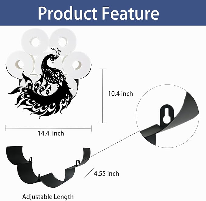 Peacock Toilet Tissue Holder,Animal Paper Holders,Decorative Metal Papers Holder,Funny Toilet Animal Storage for Bathrooms,Bathroom Paper Organizer for Extra 8 Rolls Wall Mounted Art Decor