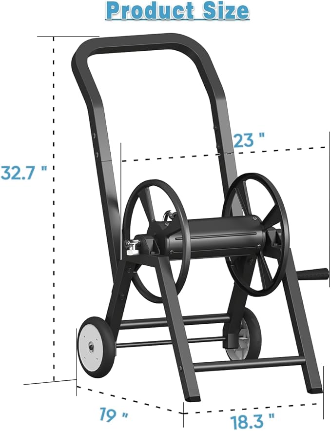 Artigarden Garden Hose Reel Cart with Wheels, Holds 165 ft of 5/8’’ Hose Outdoor Heavy Duty Powder-coated Steel Water Storage Holder Rack with 3.9 Ft Leader Hose for Outside Lawn Yard, Black