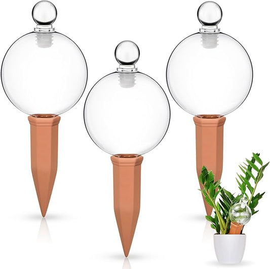 Teenyyou 3 Set Glass Self Watering Globes with Terracotta Self Watering Spike 12 oz Large Glass Waterer Bulbs Automatic Water Planter Insert Plant Water Device for Indoor Outdoor Plant(Clear,Classic)