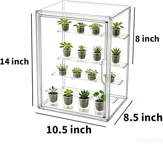 Mini Greenhouse Indoor, Clear Small Green House with Magnetic Door, Stackable Succulent Seed Starting Kit Children Nature Observation Station