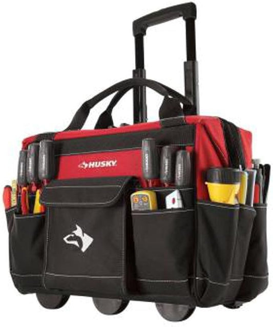 Husky GP-43196N13 18" 600-Denier Red Water Resistant Contractor's Rolling Tool Tote Bag with Telescoping Handle