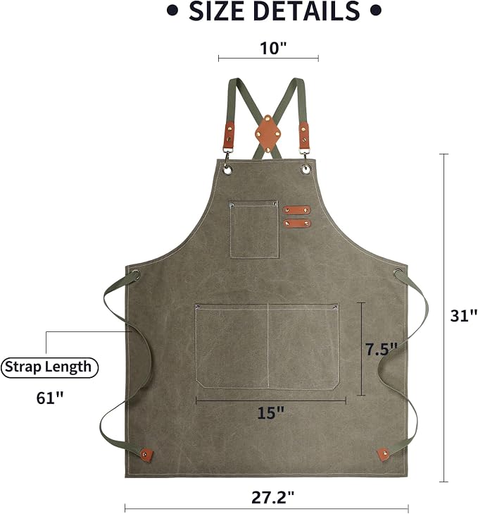 ZOMAO Cotton Canvas Cross Back Apron for Men and Women,Chef Apron With Adjustable Strap and Large Pockets,Kitchen Cooking Baking Bib Heavy Duty Work Apron
