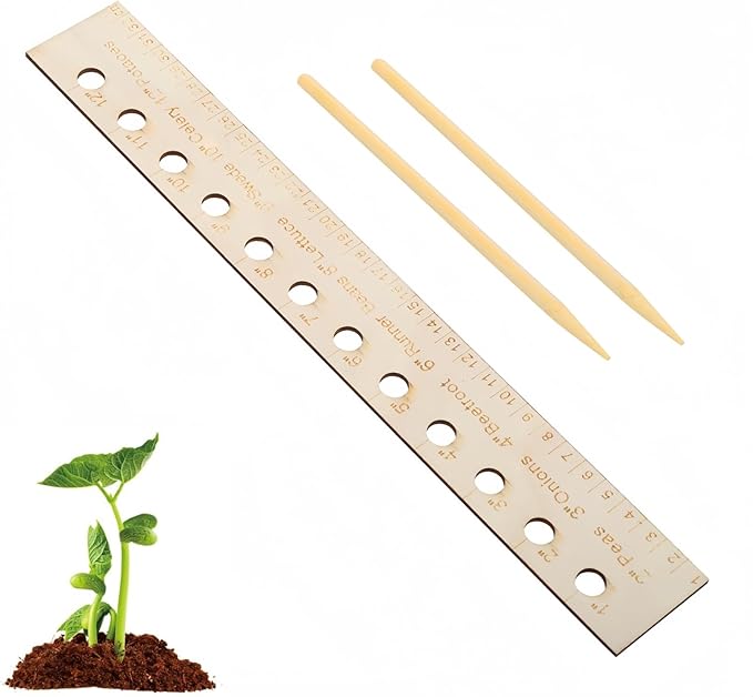 Spacer Tool Seeder Planting Ruler, Precision Seed Spacer & Ruler with Holes and Plant Dibber, for Vegetable, Garden, Yard, Wooden with Holes