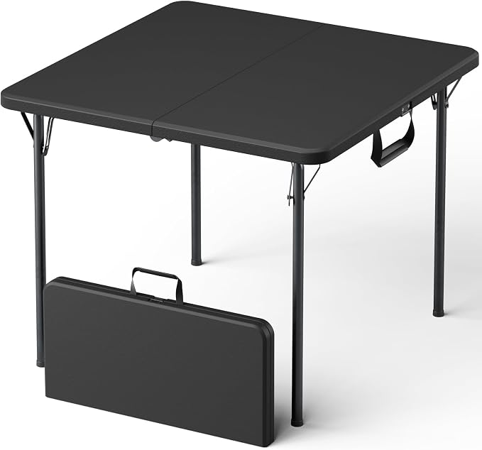 Folding Table, 36 Inch Square Foldable Card Table with Carrying Handle, Heavy Duty Fold-in-Half Portable Table No Assembly, Ideal for Picnic, Camping, RV Travel, Parties, BBQs, Crafting and Indoor Use