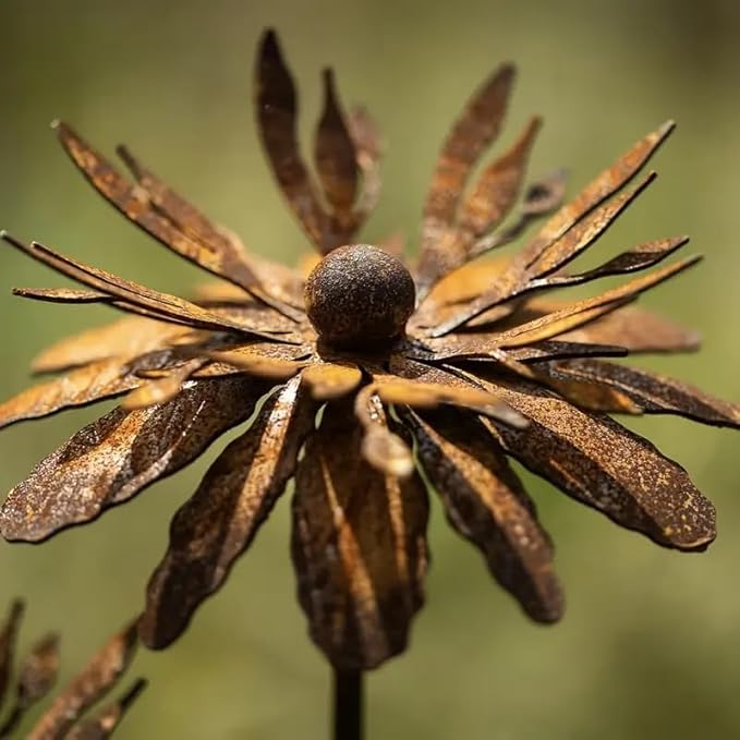 Set of 2 Vintage Rusty Cornflower Statues Stake 12 Inch Metal Artistic Wire Art Decor Rustic Garden Sculptures for Lawns Yard Patio Home Farmhouse Decoration (Bronze) (Bronze)