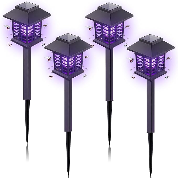 2026 Solar Bug Zapper Outdoor Waterproof Mosquito Repellent Outdoor Patio Mosquito Trap & Killer for Garden, Backyard, Farm, Solar Powered Fly Zapper for Small Flying Insect, Flies, Gnats, Moths(4)