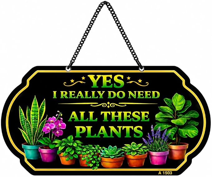 Welcome Garden Sign, Plant Lover Sign, 10 x 5 Inch Aluminum Metal Hanging Garden Wall Decor Sign with Chain, UV Printed Weatherproof Plant Mom Decor Plaque for Outdoor Garden Decor for Outside, Gardening Gifts for Women