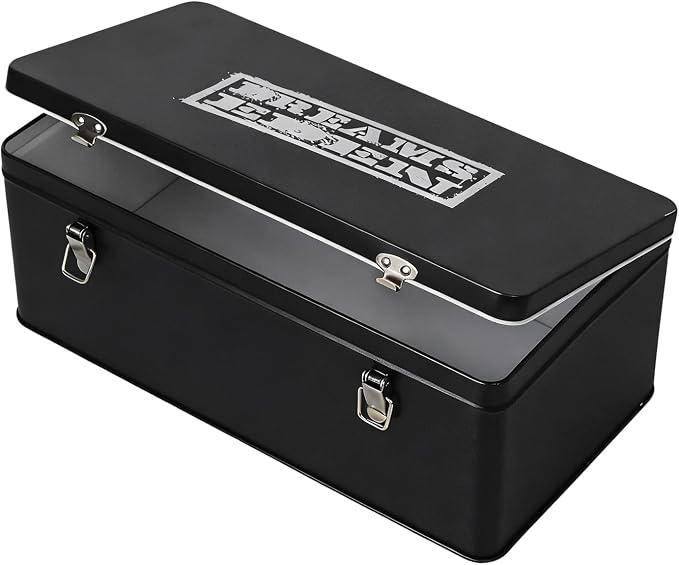DreamsEden Metal Seed Organizer Storage Box - Rustic Garden Seed Saver Container for Packets with Hinged Lid Gifts for Homesteader Gardening (Black)