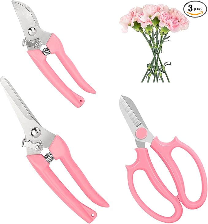 Garden Scissors 3Pcs Floral Shears with 3 Different Blades,Floral Scissors with Comfortable Grip Handle for Cutting Flowers Trimming Plants
