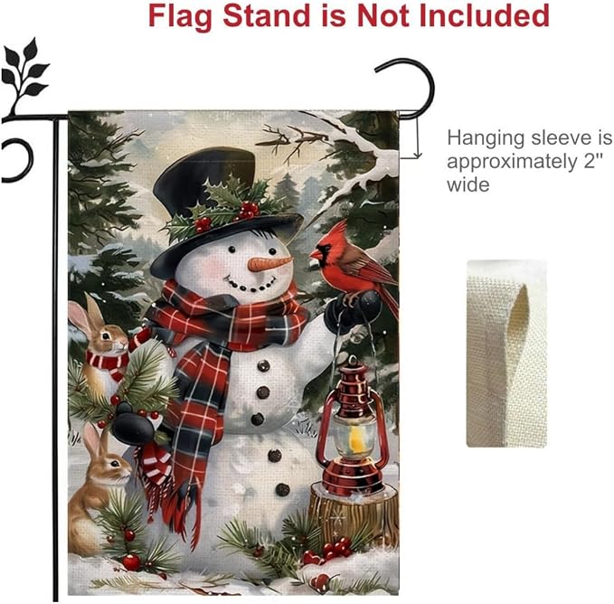 Winter Garden Flag 12x18 Double Sided, Burlap Holiday Farmhouse Snowman Garden Flags Winter Xmas Outdoor Decorations, Small Decorative Christmas Yard Flags for Outside Lawn Porch Decor