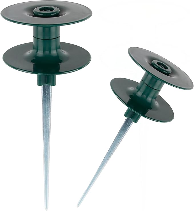 2 Pcs Garden Hose Guide Spike, 10 Inch Hose Guides for Garden Heavy Duty, Rust Free Zink Sturdy Metal Stake with Heavy Spin Top, Keeps Garden Hose Out of Flower Beds for Plant Protection