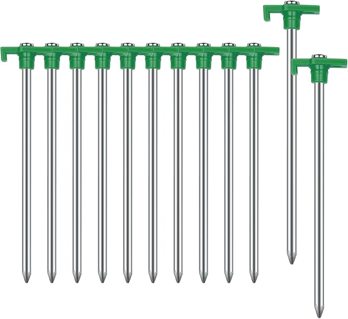 Tent Stakes Camping Stakes,AVOFOREST 7.1inch Non-Rust Metal Tent Pegs Ground Stakes Tent Spikes Camping,Garden,Hiking Green (Green 12pcs, 7.1IN)