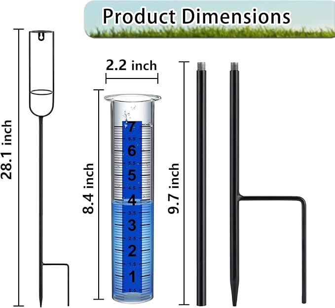 Rain Gauge Upgrade, 7" Freeze-Proof Rain Gauge Outdoor Best Rated, Large Clear Numbers and Adjustable Height - Stylish and Practical Rain Measuring Tool for Garden, Lawn, Patio