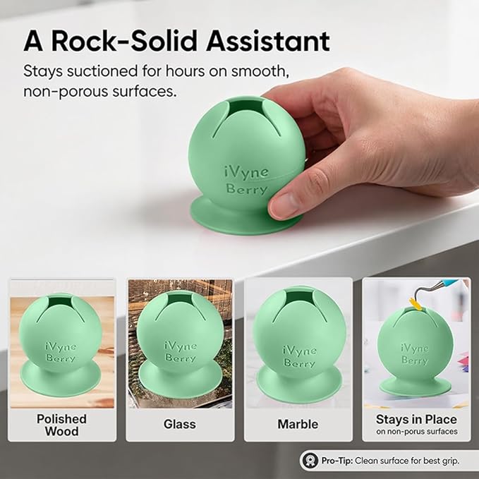 iVyne Berry Suctioned Vinyl Weeding Scrap Collector | Versatile Multi-Surface Suction & Anti-Spill Vinyl Scrap Collector w/Soft and Flexible Silicone to Protect your Weeding Tools | Green, 1 Pack