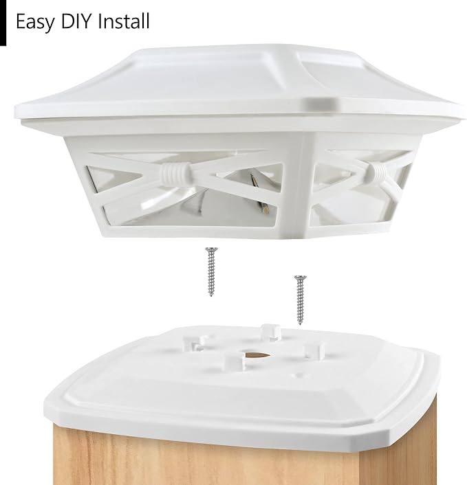 Davinci Lighting Flexfit Solar Outdoor Post Cap Lights - Includes Bases for 4x4 5x5 6x6 Wooden Posts - Bright LED Light - Pearl White (8 Pack)