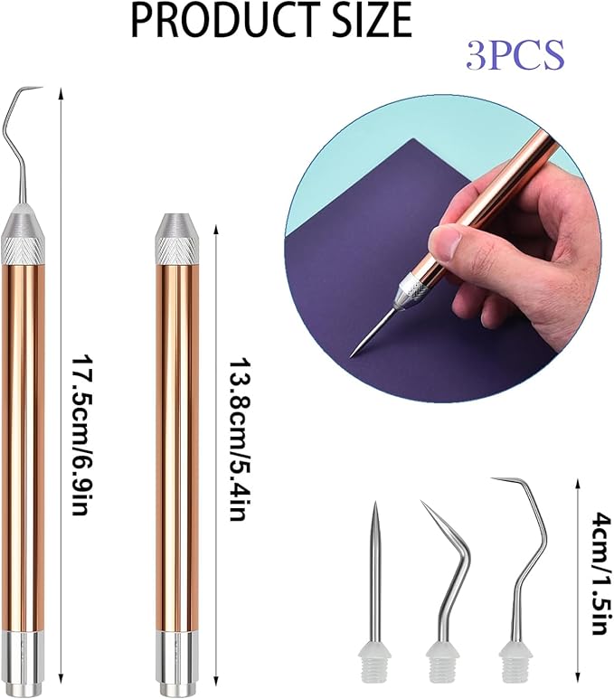 3PCS LED Weeding Tools for Vinyl with Light with Pin and Hook Lighted Pin Pen Weeding Tool for Removing Iron on Tiny Vinyl Paper Silhouette Cutting Machines Supply (Rose Gold) (3PCS-Rose Gold)