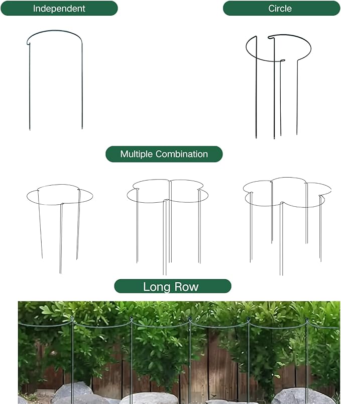 30in Tall Heavy-Duty Plant Support Stakes, 6 Pack Adjustable Peony Cages & Supports for Outdoor Plants, Large Garden Plant Stakes for Peony, Tomato, Hydrangea with Extension Stakes