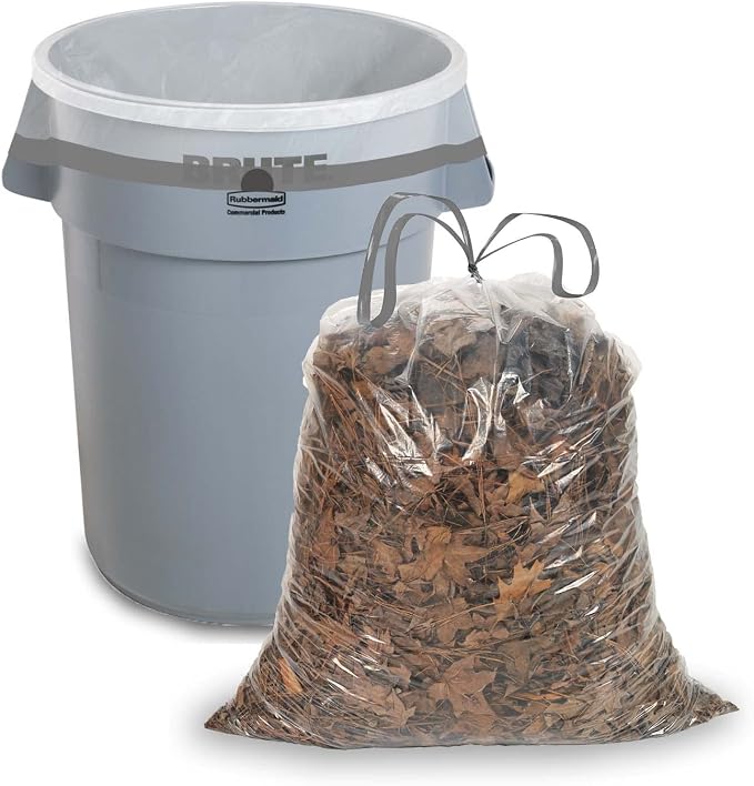 Ultrasac 39 Gallon 1.0 MIL Clear Drawstring Trash Bags - 33" x 40" - Pack of 70 - For Lawn & Leaf
