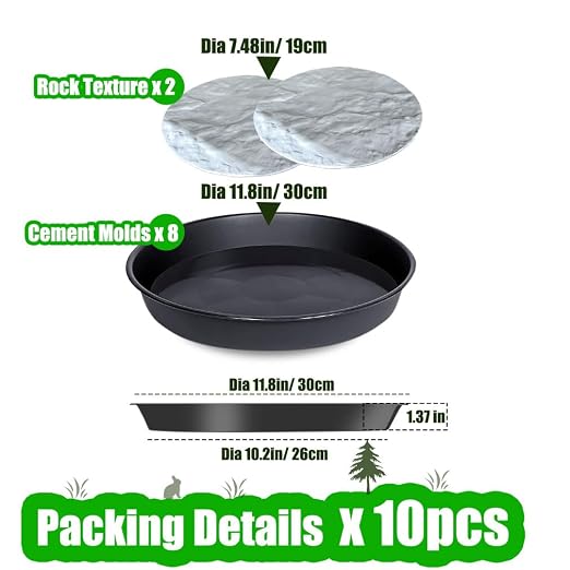 8PCS Stepping Stone & Flagstone Mold Set, Reusable 11.8inch Concrete Paver Molds + 2PCS Flexible Rock Texture Stamps, Garden Outdoor Walkway DIY Paving Craft Stones/Cement Not Included
