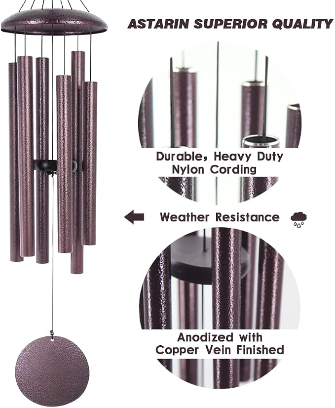 ASTARIN Wind Chimes Deep Tone, 36 Inch Large Metal Windchimes Outdoor Large Deep Tone with 6 Metal Tubes Deliver Soft Melody, Tuned WindChimes for Garden Balcony Patio and Home Décor. Bronze