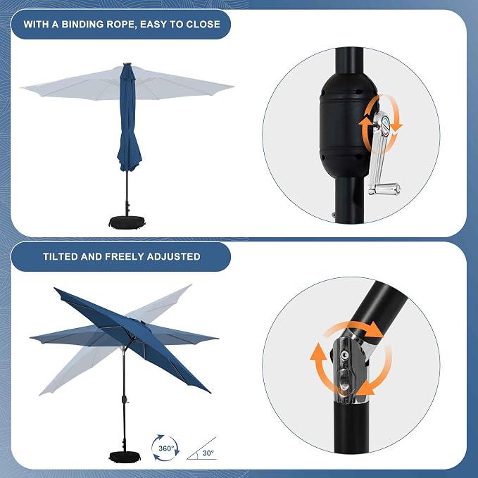 Sundale Outdoor 10 ft Patio Umbrella with Sand Bag Umbrella Base Included, Outdoor Umbrella with Tilt and Crank, Navy