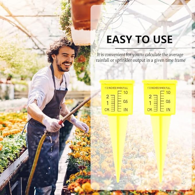 Toyvian Heavy Duty Outdoor Rain Gauge Accurate Plastic Rainfall Measuring Device for Garden Yard Lawn 2-Pack Yellow Rain Gauges with Clear Scale Easy Installation for Weather Monitoring