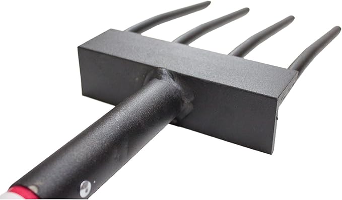 Bully Tools 4 Tines Spading Fork - Heavy Duty Garden Fork with Fiberglass Handle and Poly D-Grip Handle for Digging, Turning Soil, Compost Aeration, Root Crop Harvesting, Durable Steel Tines - 44-Inch