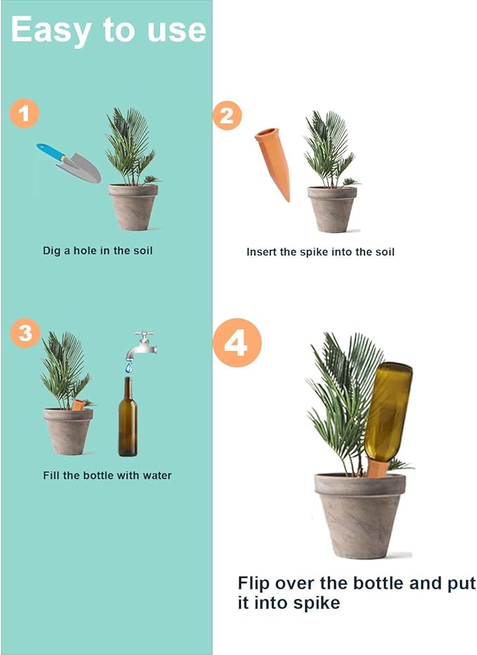 vensovo Terracotta Self Watering Spikes - 24 Pcs Potted Plant Watering Devices Vacation Self-Watering Stakes for Outdoor, Indoor Plants, Wine Bottle